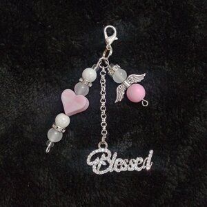 Blessed Angel Heart Purse Charm - Pink & White Sparkle